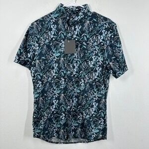 14th & Union Floral Print‎ Trim Fit Linen Blend Short Sleeve Button Down Shirt